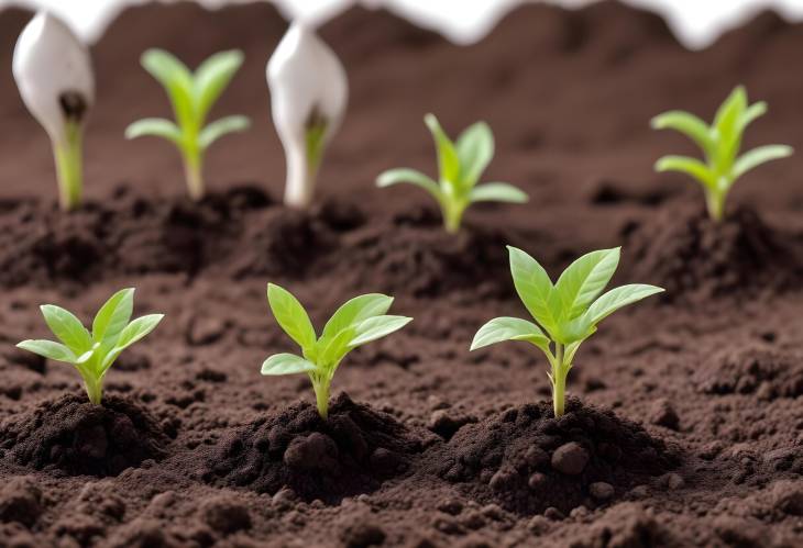 Visual Guide to Plant Growth Stages in Soil with White Background, From Seed to Sprout