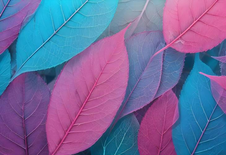 Vivid Skeleton Leaves on Turquoise Background Macro