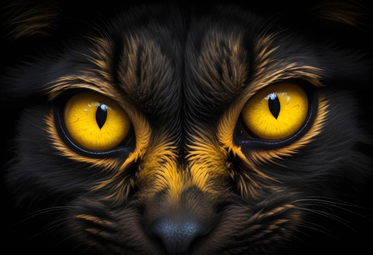 Vivid Wild Yellow Eyes Isolated on Black High Contrast and Intense Close Up Photography