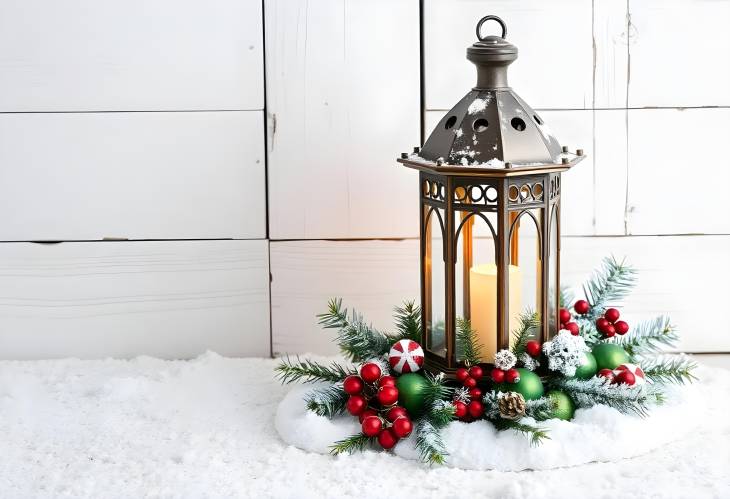 Warm Wishes Christmas Lantern with Snowy Decor