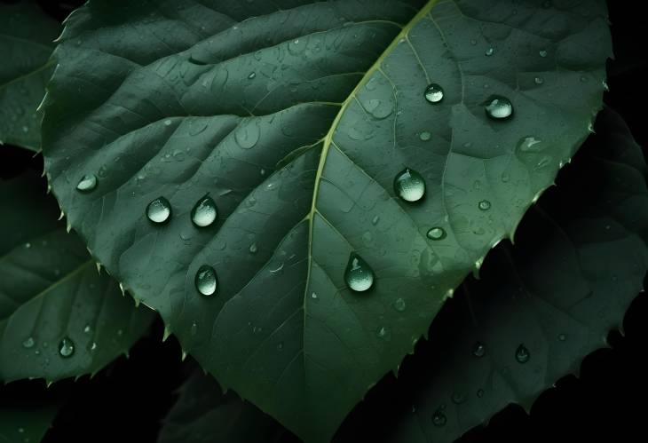 Water Drop on Green Leaf, Black Texture