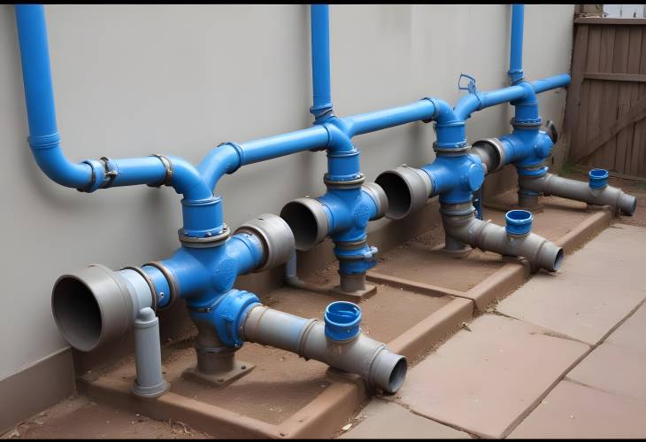 Water Supply System Enhanced Old Pipes with New Blue Valves and Joints