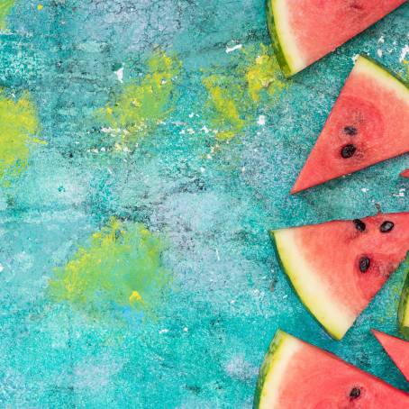 Watermelon Slice with Blue Background, Juicy and Refreshing Summer Fruit, Close Up Shot, Colorful