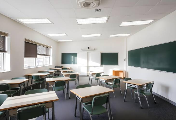 Welllit classroom with desks in an organized layout, perfect for a structured and productive learn