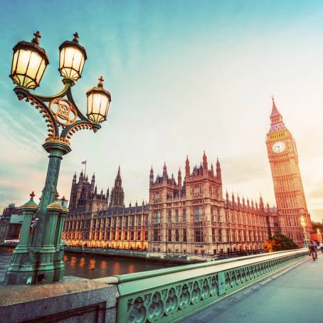 Westminster Palace and Big Ben by the Thames at Sunset