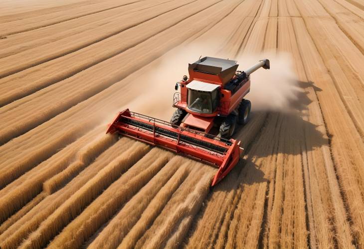 Wheat Field Harvesting with Combine Harvester Cutting Crop and Loading for Transport