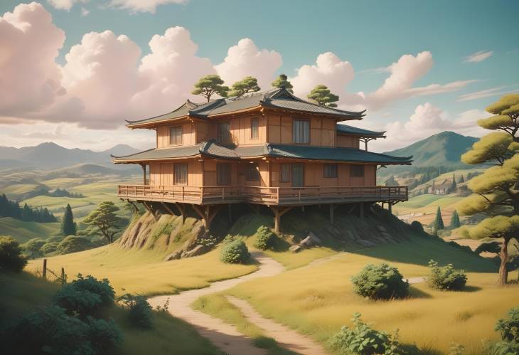 Whimsical Anime World with Organic Structures and Warm, Ethereal Light