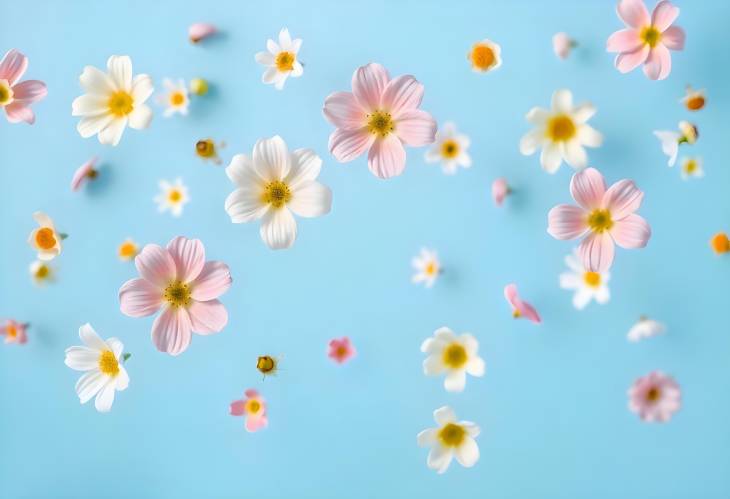 Whimsical Spring Flowers Dancing on Blue