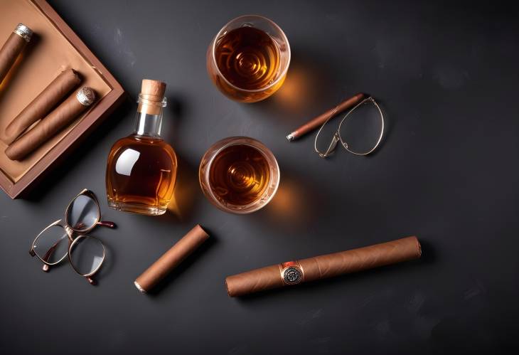 Whiskey and Cigar A Luxurious Flat Lay with Copy Space