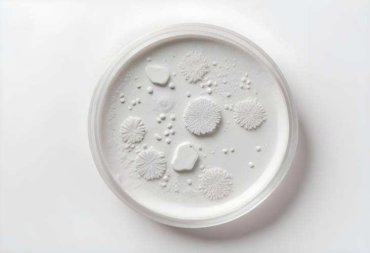 White Background with Petri Dish of Calcium Carbonate Powder Detailed Top View Analysis