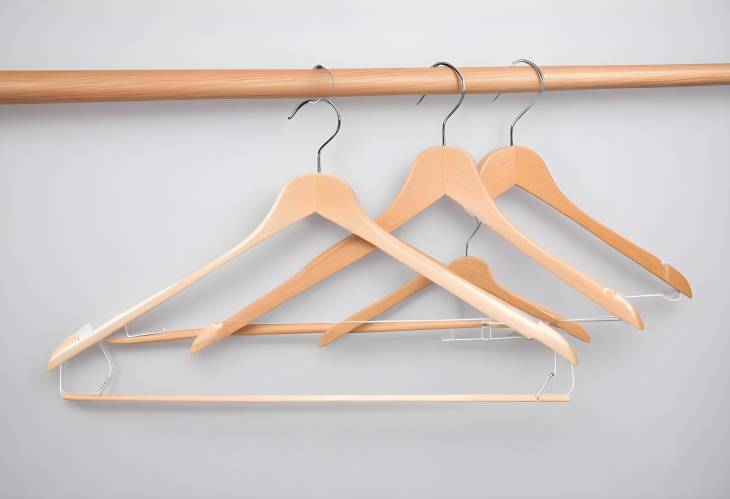 White Background Wooden and Plastic Hangers with Hooks for Clothes