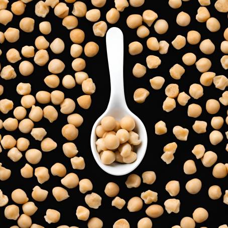 White Ceramic Spoon Full of Chickpeas Isolated on Black Close Up Food Photography with High Contra