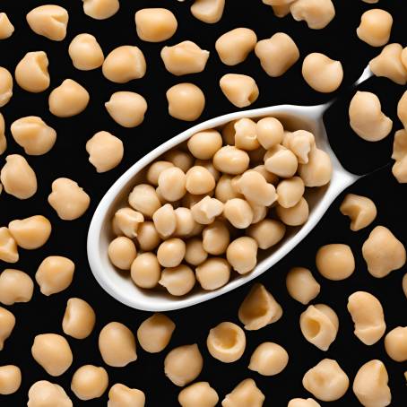 White Ceramic Spoon with Chickpeas on Black Background Close Up High Contrast Food Photography