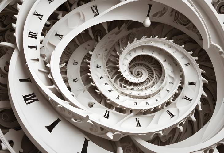 White Clock Face with Spiral Fractal Pattern  Infinity and Time Concept Banner Design