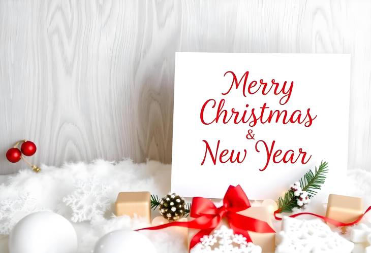 White Greeting Card Celebrating Merry Christmas and Happy New Year