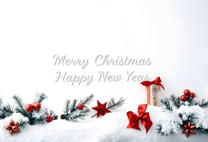 White Greeting Card Merry Christmas and Happy New Year Greetings