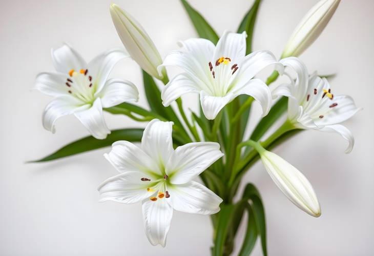 White lily flowers beautifully arranged on a soft light background for a delicate and refined look