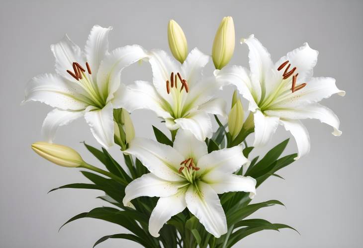 White lily flowers on a light, serene background for a tranquil and sophisticated floral presentati