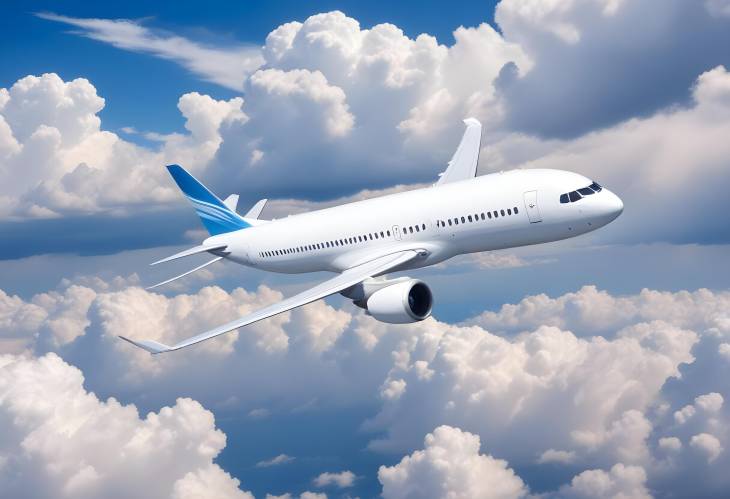 White Passenger Plane Soaring Through the Clouds  Captivating Air Travel Image