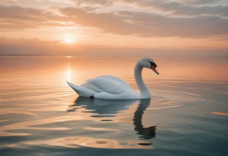 White Swans on the Sea with a Beautiful Sunrise in the Background