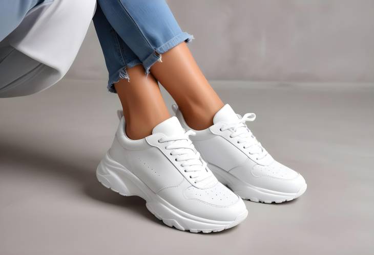 White Women Leather Sports Sneakers for Active Wear