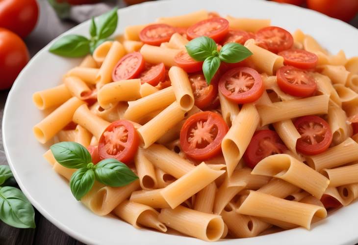 Wide Ribbon Tomato Pasta Cuisine with Fresh Basil Garnish