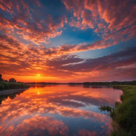 Wide River Sunrise Colorful Sunset Reflections in the Water