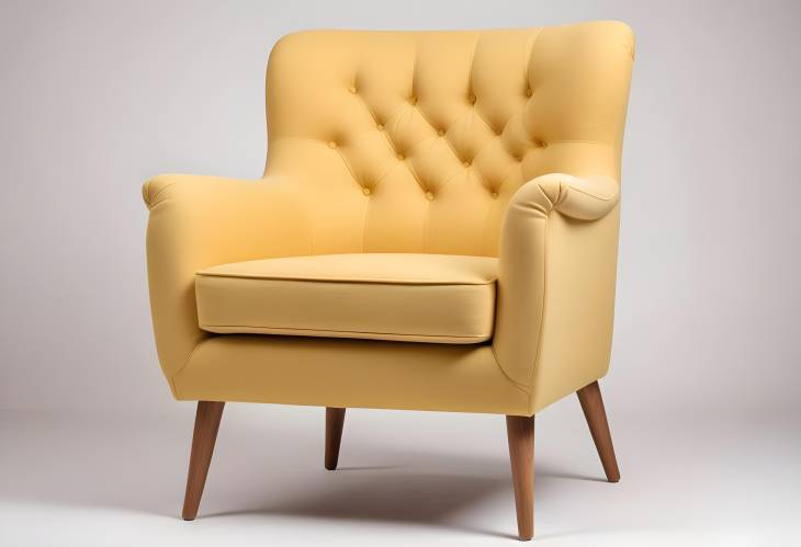 Wide Yellow Armchair with Wooden Legs in Mid Century Retro Style