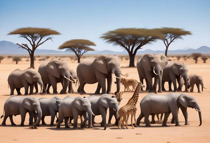 Wildlife Herd in Dry African Savanna Landscape