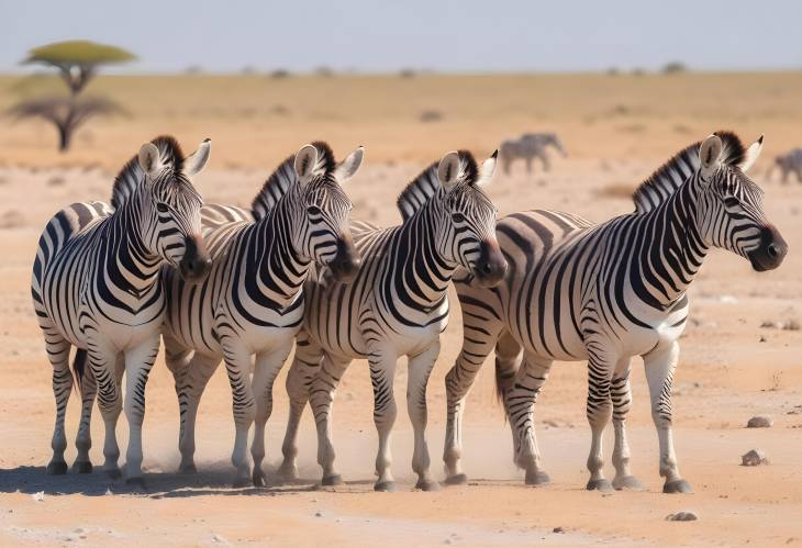 Wildlife Safari Panoramic View of Zebras in Etosha National Park for Banner or Header