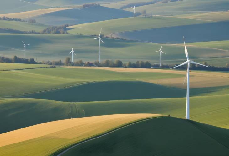 Wind Turbines and Farmlands Seen from Hundsheimer Berg, Hundsheim, Austria