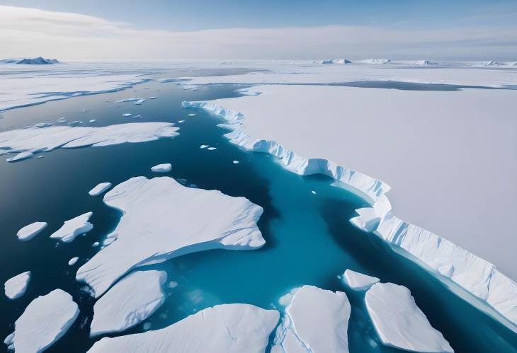 Winter Antarctic Drone View Melting Iceberg Drifting in Blue Polar Ocean, Global Warming Focus