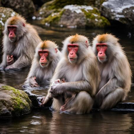 Winter Bliss Japanese Snow Monkeys in Their Natural Onsen in Japans Snowy Terrain