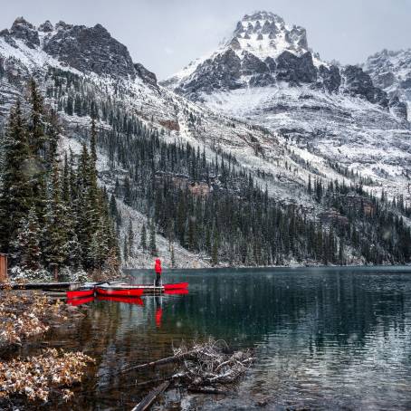 Winter Charm at Emerald Lake Snowy Lodge and Glowing Cabin in the Rockies