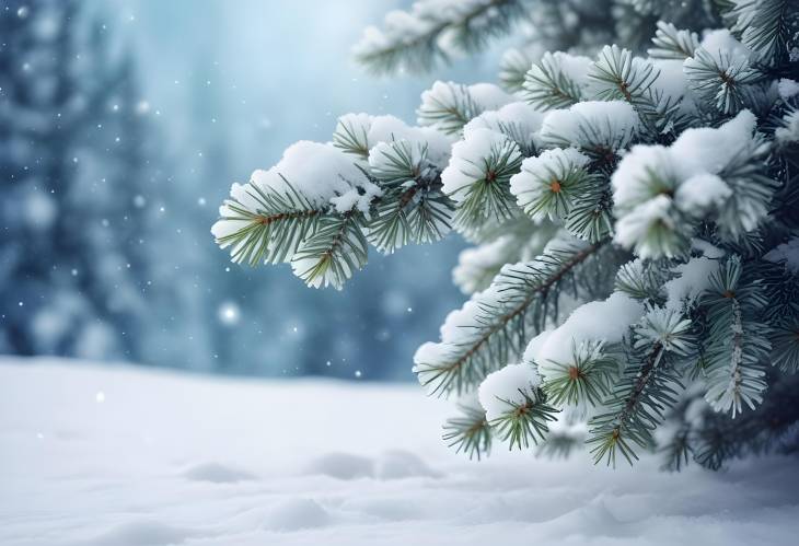 Winter Christmas Scenic Background with Snow Covered Landscape and Copy Space