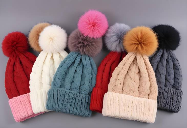 Winter Chunky Cable Knitted Beanie for Women, Oversize Warm Hat with Acrylic Yarn Pompom and Colorb