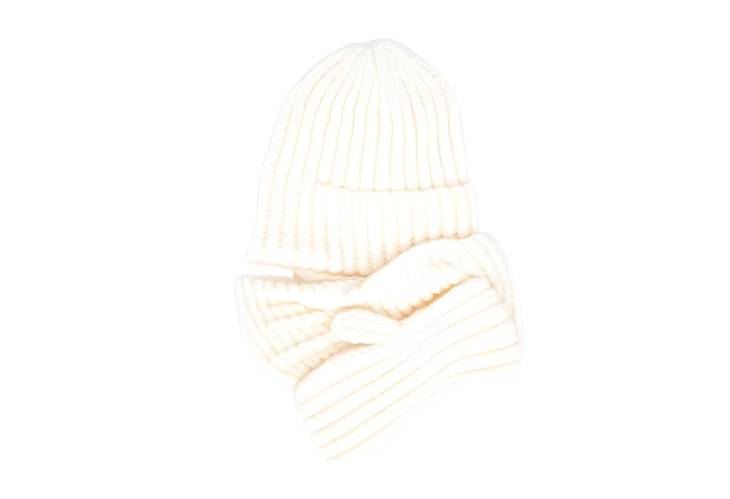 Winter Essentials White Knitted Hat, Scarf, and Gloves Isolated on White Background