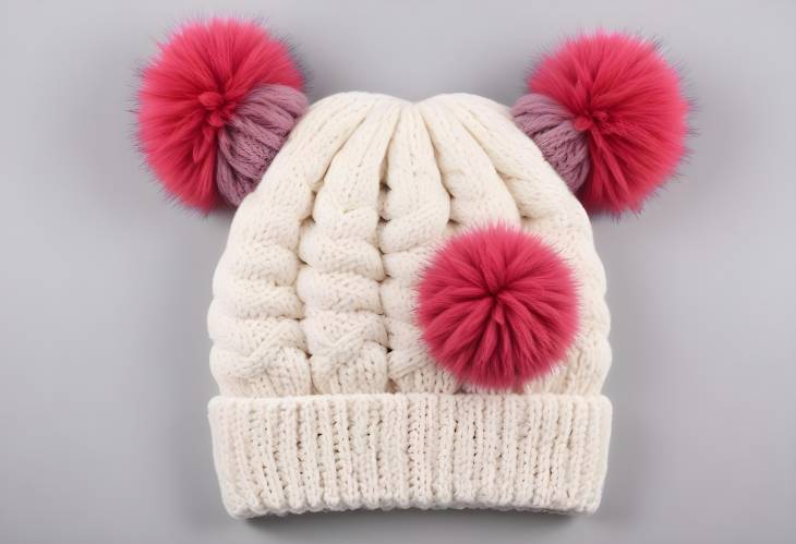 Winter Warm Oversize Chunky Cable Knit Beanie Cap for Women with Acrylic Yarn Pompom and Colorblock