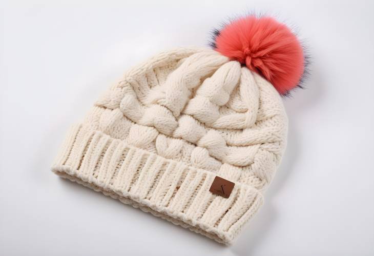 Winter Womens Chunky Cable Knit Beanie Cap with Acrylic Yarn Pompom and Colorblock Design, Oversiz