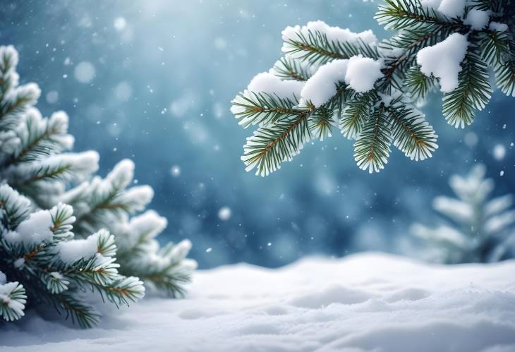 Winter Wonderland Background with Snow Covered Spruce and Copy Space