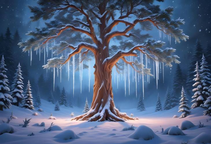 Winter Wonderland with Snow Covered Trees A Majestic Snowy Forest Scene with Tranquil Winter Vibes