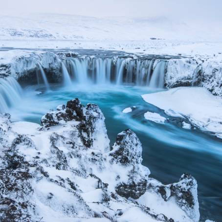 Winters Grace Godafoss Waterfall in Iceland