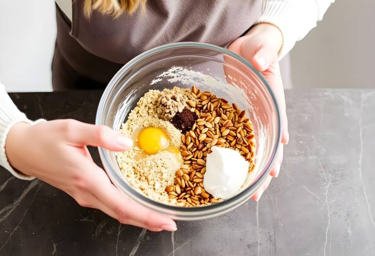 Woman Mixing Ingredients for Homemade Granola in a Bowl  A Healthy and Delicious Snack