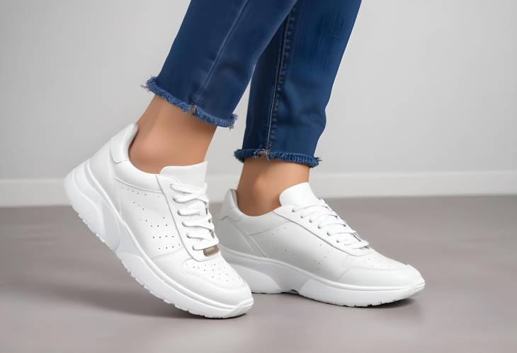 Women Fashionable White Sports Sneakers Made from Genuine Leather