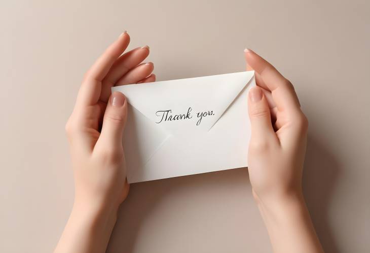 Womens Hands Displaying a Letter with Thank You Written