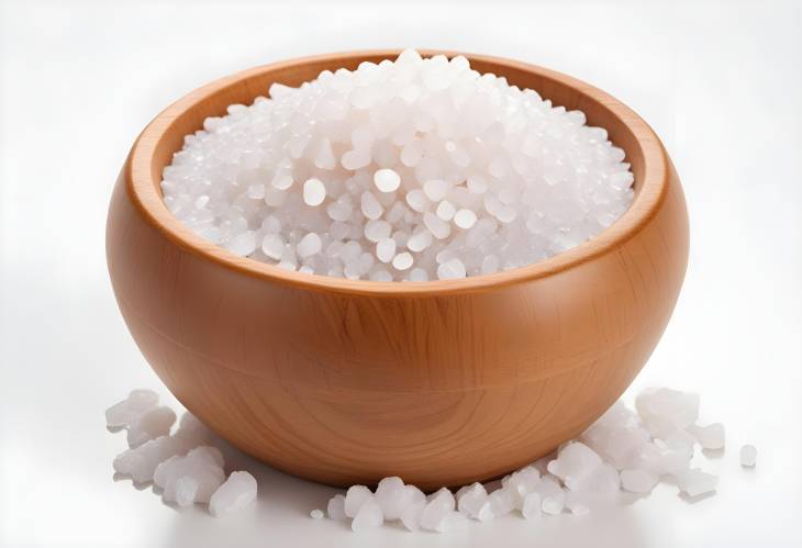 Wooden Bowl Containing Salt Isolated on White Background