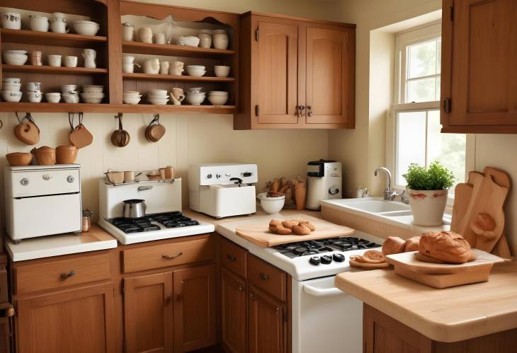 Wooden Cabinets and Classic Appliances in Vintage Kitchen