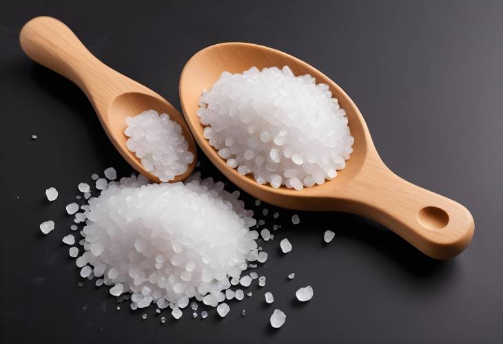 Wooden Spoon with Sea Salt Isolated on Bright White Background