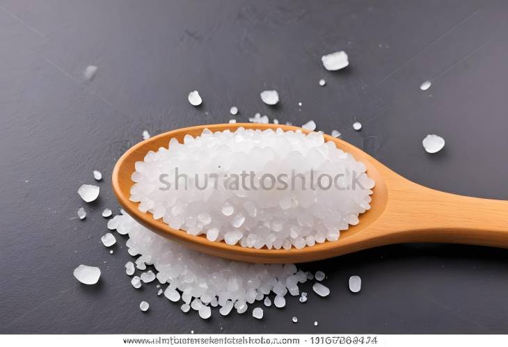 Wooden Spoon with Sea Salt Isolated on Clean White Background