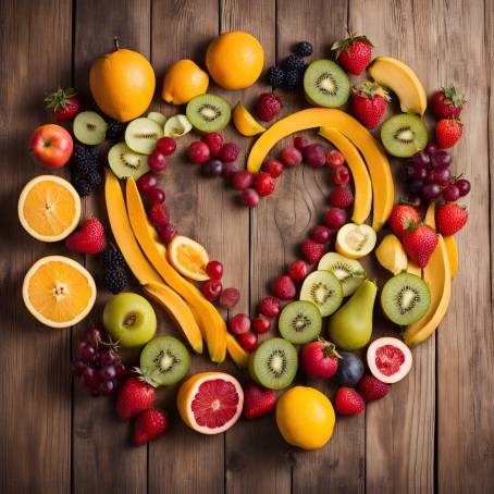 Wooden Table Heart Symbol Healthy Eating and Fruits Diet Concept Food Photography